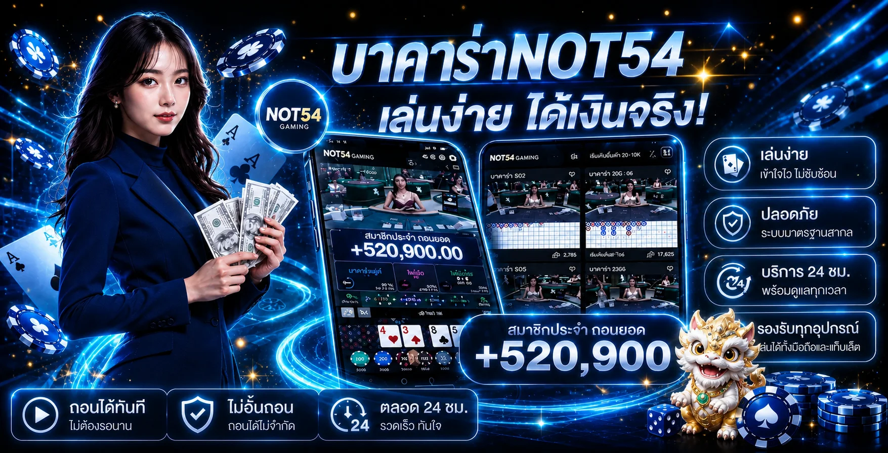 แบนเนอร์ NOT54 บาคาร่าออนไลน์และบริการบนมือถือ